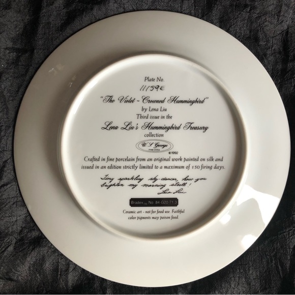 Collectible Decorative Plates: Lena Liu’s Hummingbird Treasury Set of 6 - Picture 11 of 17